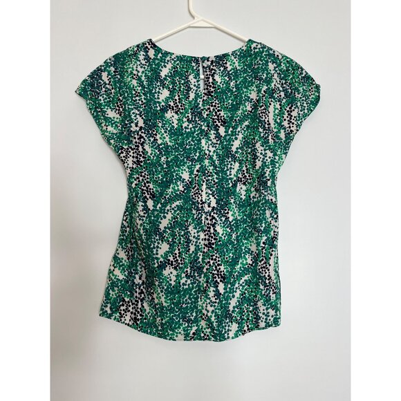 Boden Ravello Silk Blend Cap Sleeve Blouse Top Green Black Pleated Neckline 2 - Picture 6 of 8